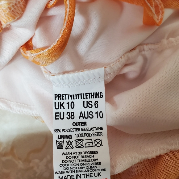 Pretty Little Things Orange Yellow Sexy Butterfly Dress Tie Front Ruched Mesh - Picture 7 of 8